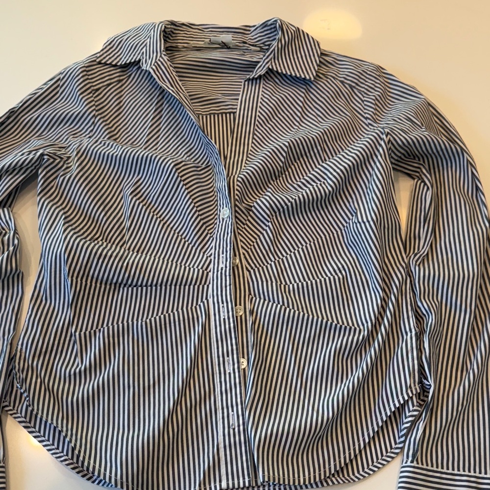 Veronica Beard Blue and White Striped Button Down Shirt